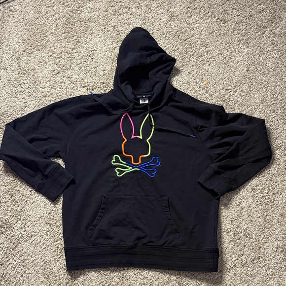 Psycho Bunny Black Hoodie Embroidered Mens Size XXL Flaws - Picture 1 of 8